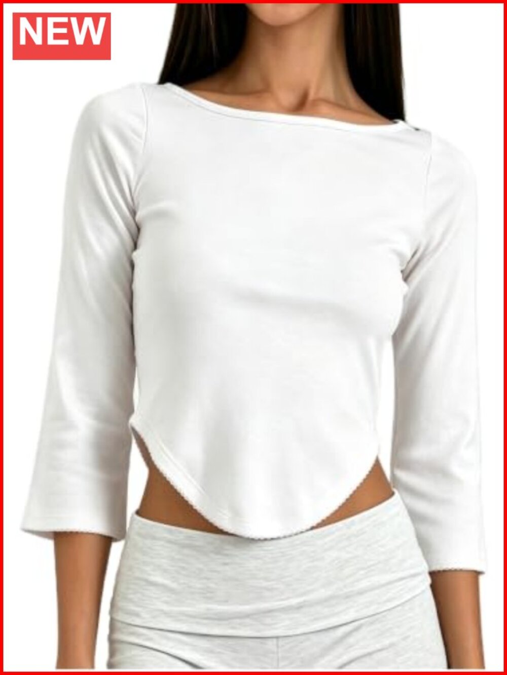 Women's Boat Neck 3/4 Sleeve Fitted Top Curved Hem Blouse